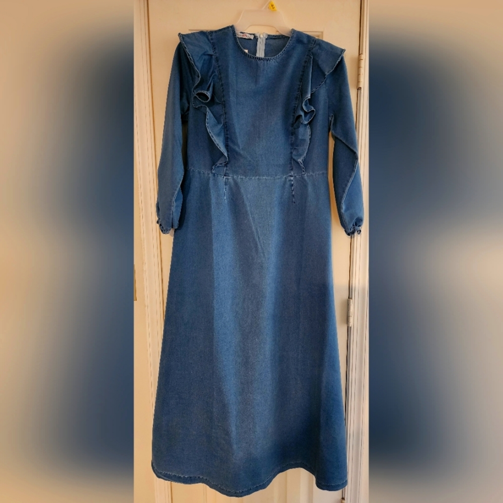 Denim Ruffle Maxi Dress